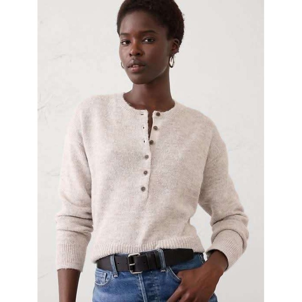 Banana Republic Henley Sweater Womens Large Oatmeal Wool Alpaca Blend